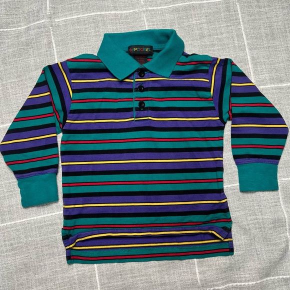 Gymboree Other - Gymboree Rainbow Tag Vintage 90s Rugby‎ Polo Stripes Teal Long Sleeve Boys
